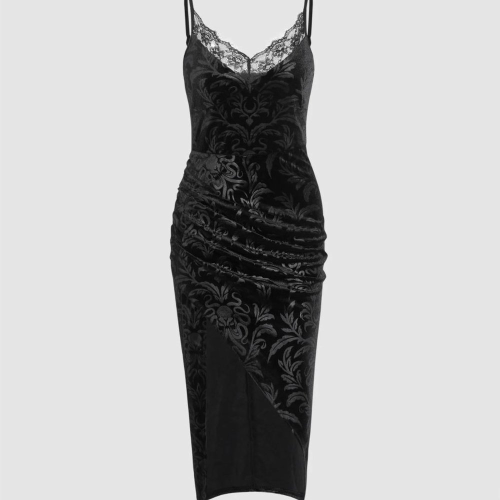 Romantic, Lace Trim, Jacquard, Velvet Valentine's Day Dress from Cider - Size Me